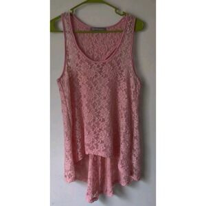 Finn & Clover Pink Lace Tank‎ With Peplum Cutout Back Size L